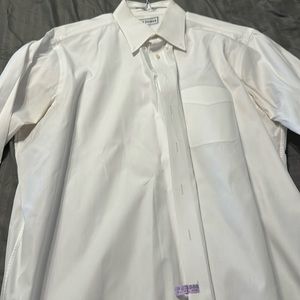 Freshly cleaned white Paul Fredrick dress shirt.  Size 17.5-37.  100% cotton.